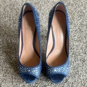 Vince Camuto Studded Navy Peep-Toe Heels
